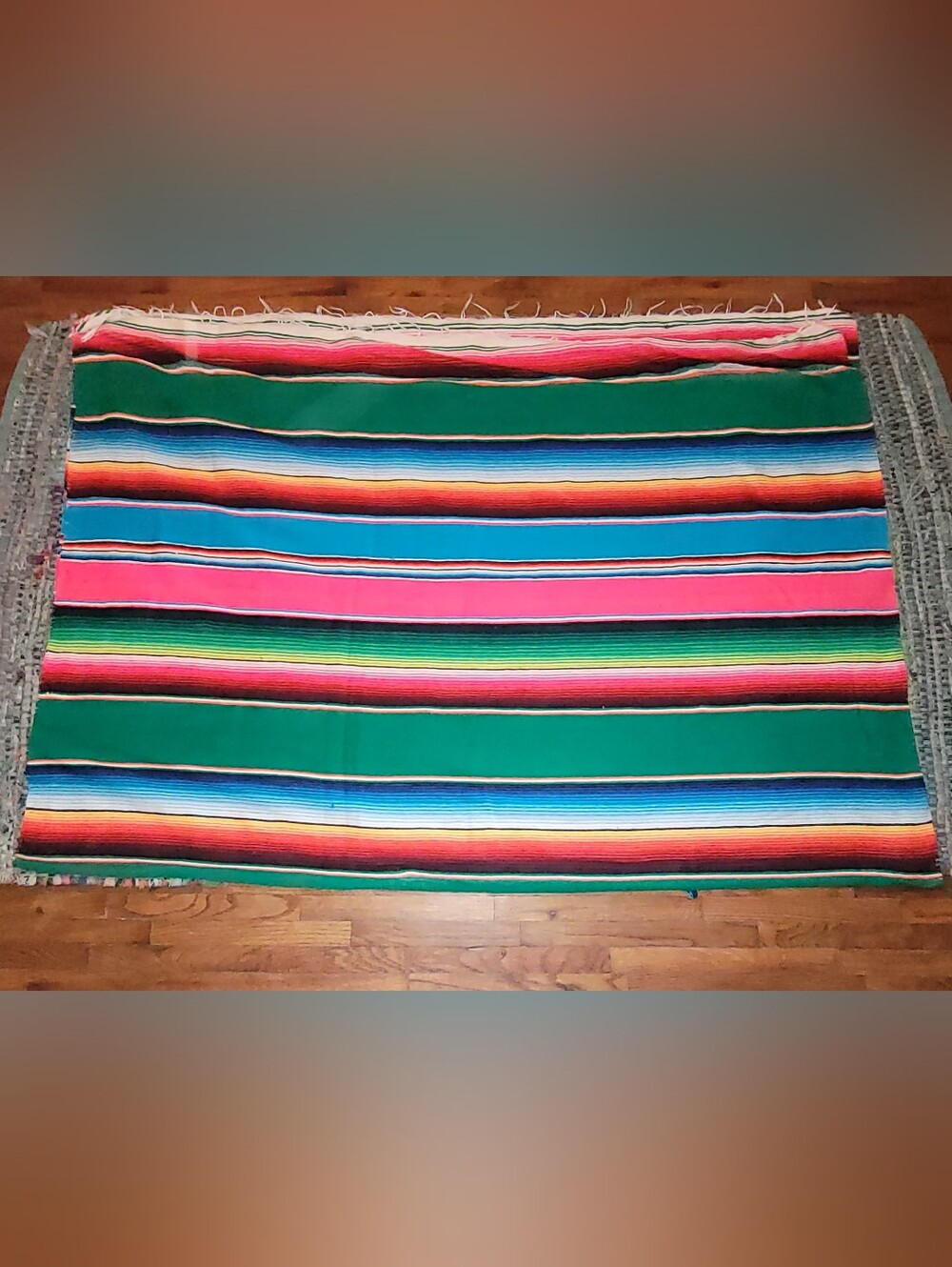 Vintage Mexican Saltillo Serape Throw Rug Blanket Vivid Colors